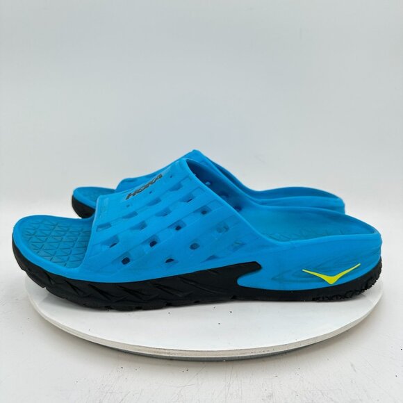 Hoka One One Ora Recovery Men Size 12 Blue Black Rubber Slide Comfort Sandal - Picture 2 of 12